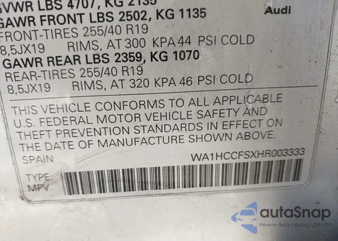 2017 Audi Q3 2.0T Premium from USA, damaged, VIN WA1HCCFSXHR003333